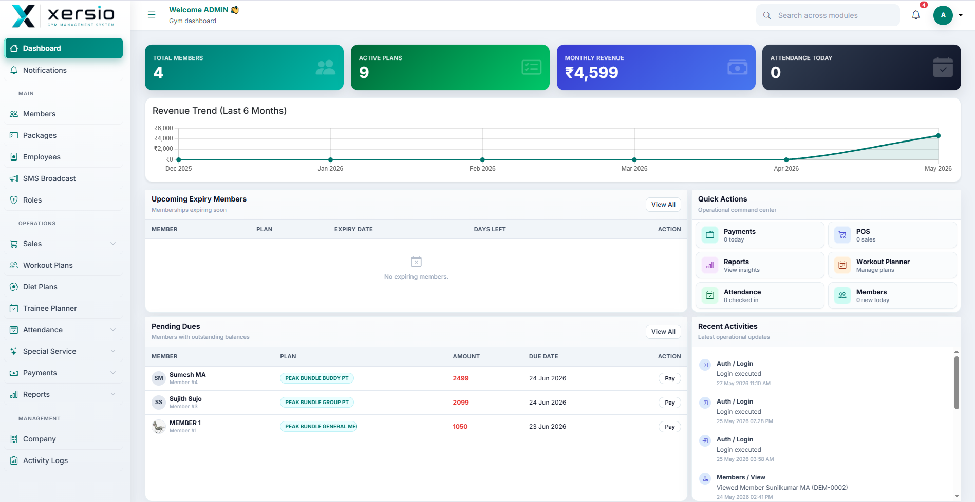 Xersio dashboard preview
